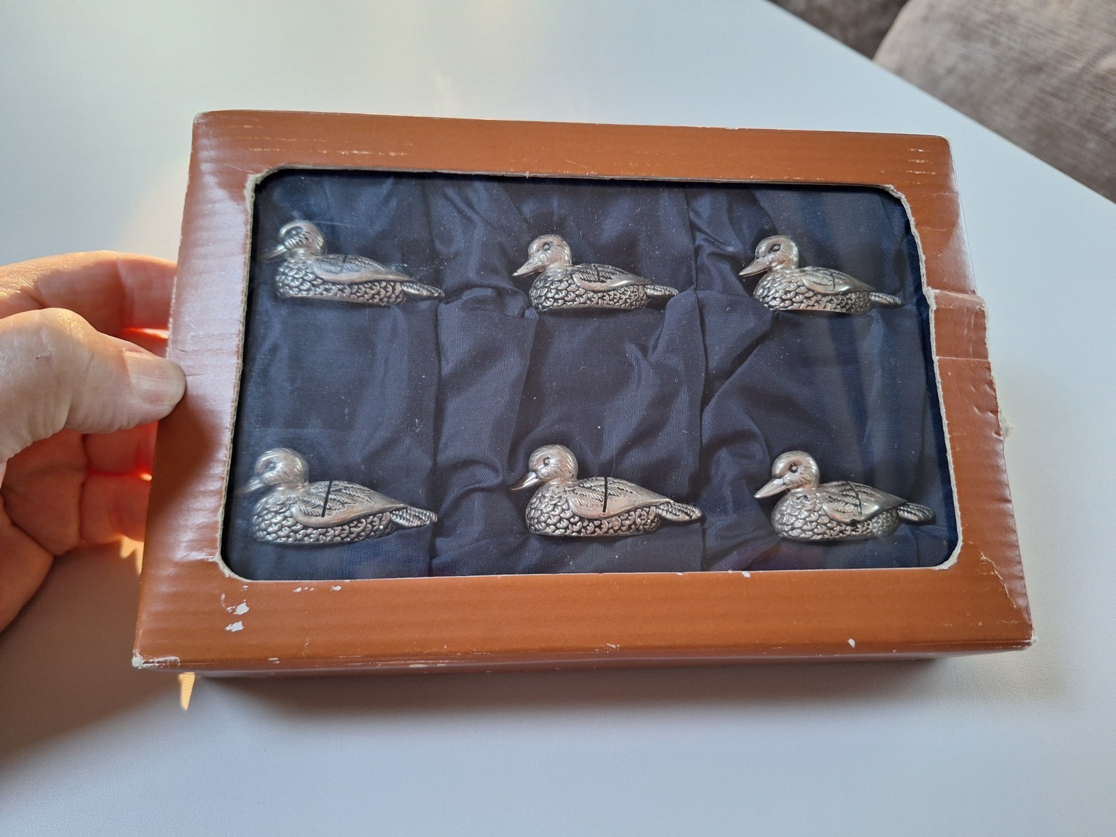 NOS Vintage Set of 6 SILEA French Silver plated duck place card holders NOS Vintage Set of 6 SILEA French Silver plated duck place card holders