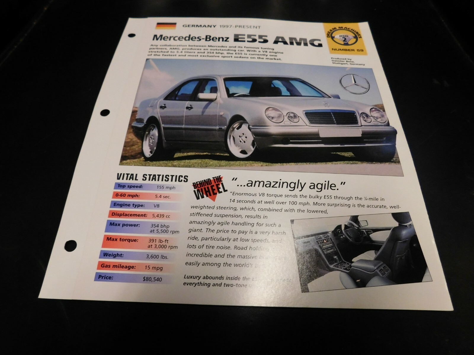 1997+ Mercedes Benz E55 AMG Spec Sheet Brochure Photo Poster 