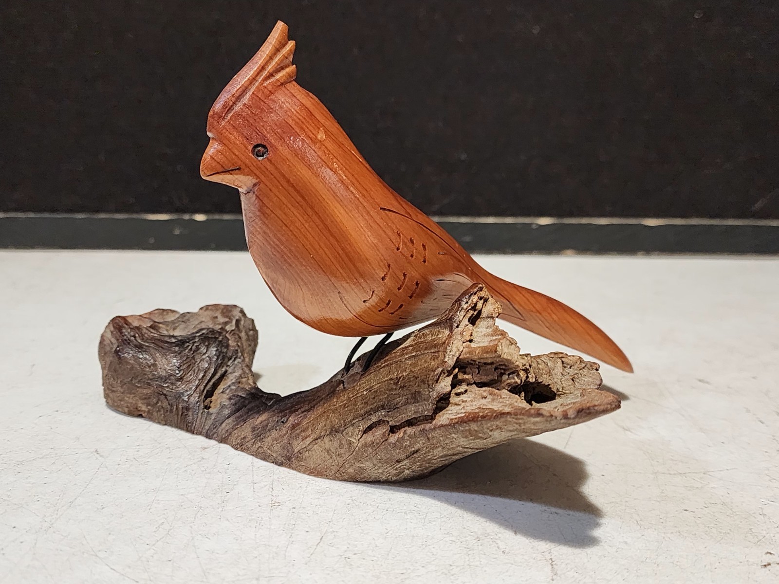 Vintage 1980 SIGNED Randy Whaley Hand Carved Cardinal on Driftwood Sculpture