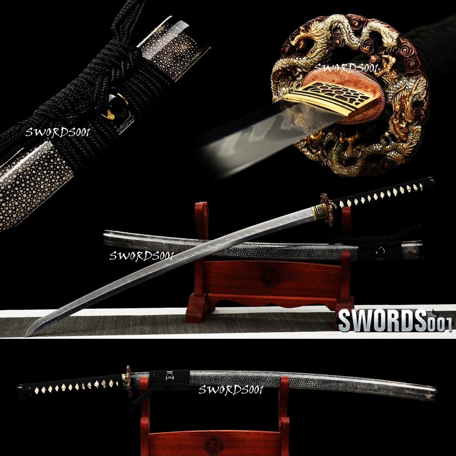 Top-level Hand Polished Clay Tempered Japanese Sword Rayskin Saya Brass Fittings
