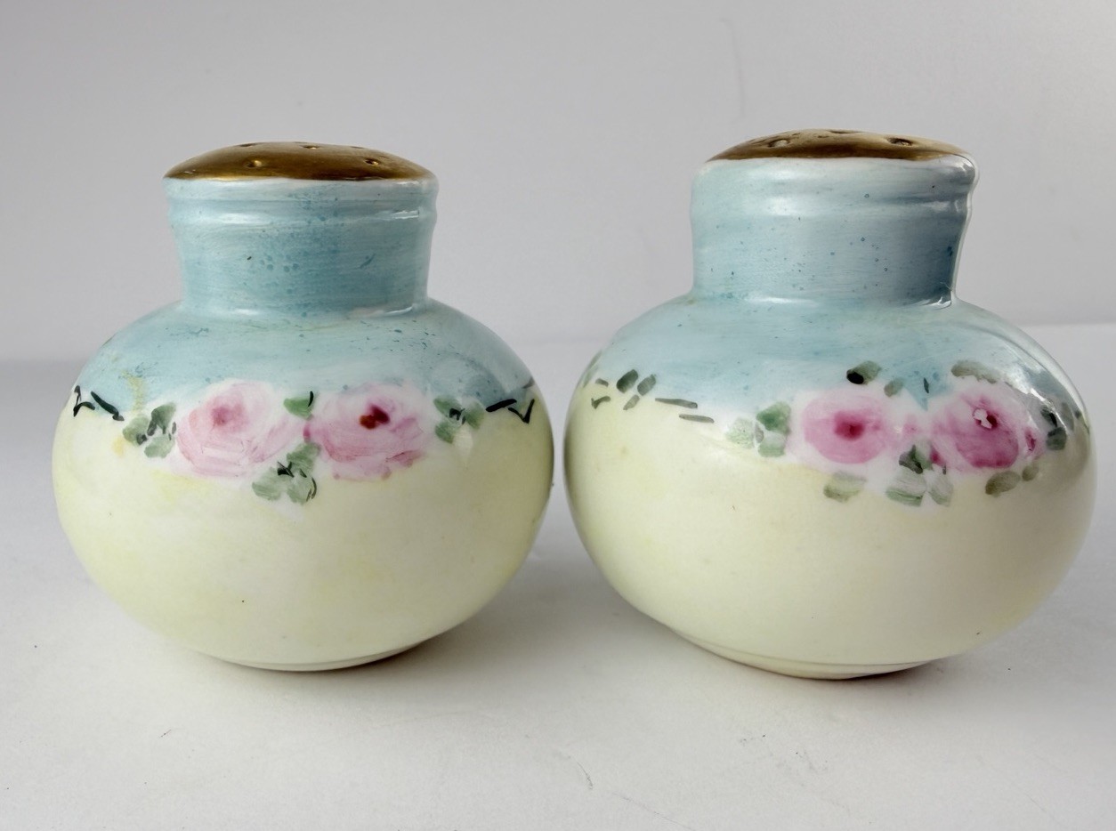 Antique Nippon Hand-Painted Porcelain Floral Salt & Pepper Shakers SO Pretty