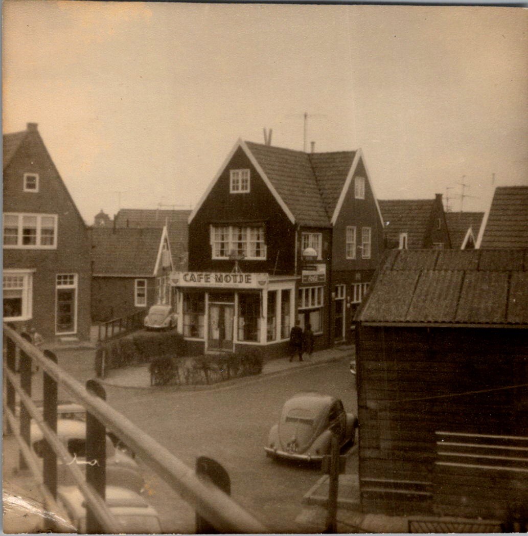 1950s Dutch Cafe Motje Photograph Volkswagen Beetle Street Scene Sepia 1950s Dutch Cafe Motje Photograph Volkswagen Beetle Street Scene Sepia