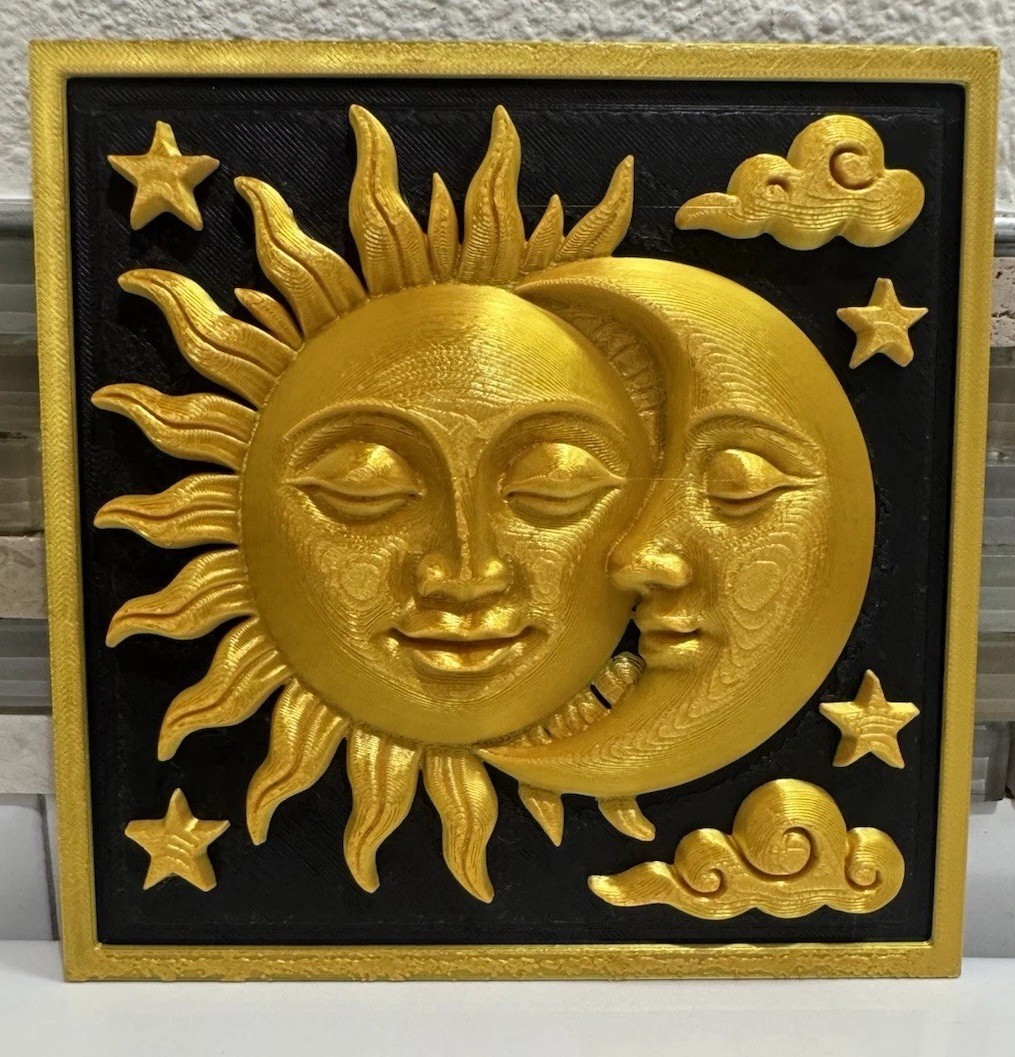 Sun and Moon Relief Wall Art 6” X 6” Celestial Antique  Style Plaque Home Decor