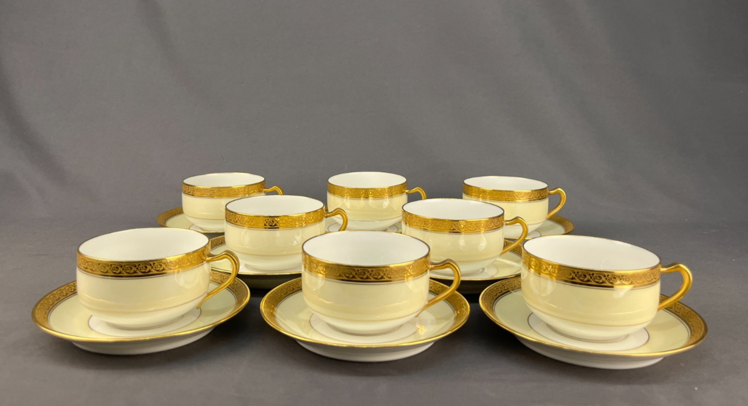 8 Haviland Limoges CHEVALIER Gold Encrusted Flat Cup & 11 Saucer Sets