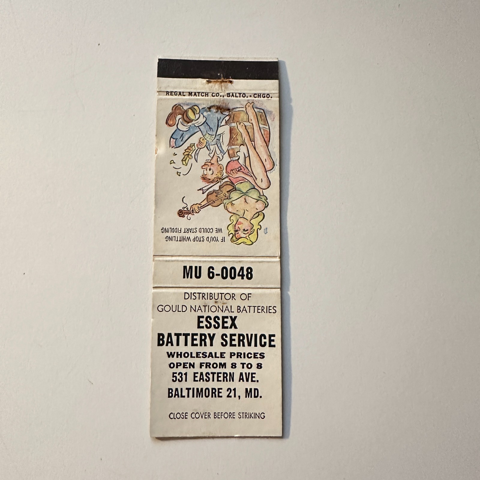 Essex Battery Service Eastern Ave Baltimore MD Vintage Matchbook Cover 5MB126-1