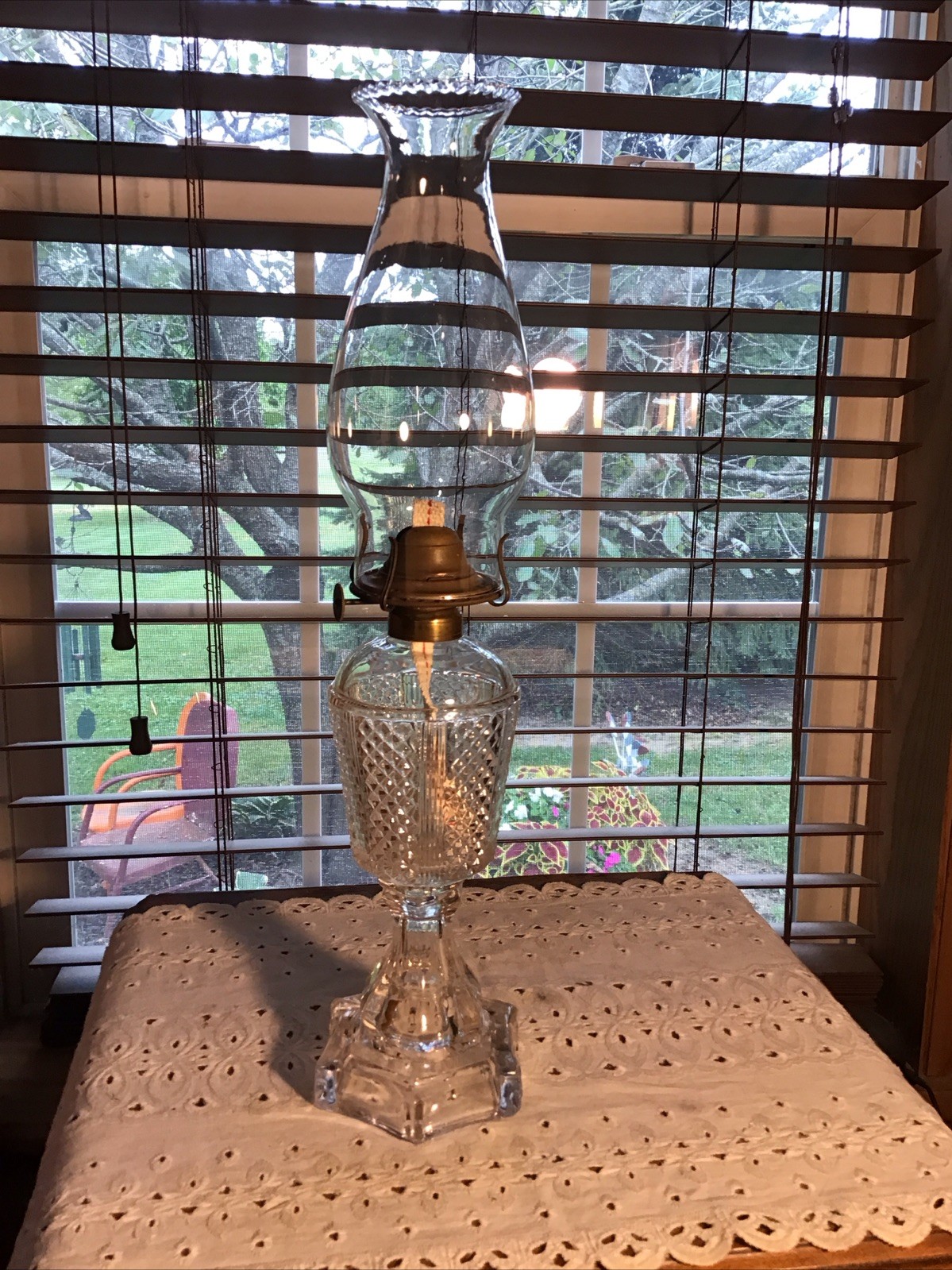 Antique 1800’s EAPG Whale Oil Kerosene Diamond Point Oil Lamp W/wick Antique 1800’s EAPG Whale Oil Kerosene Diamond Point Oil Lamp W/wick