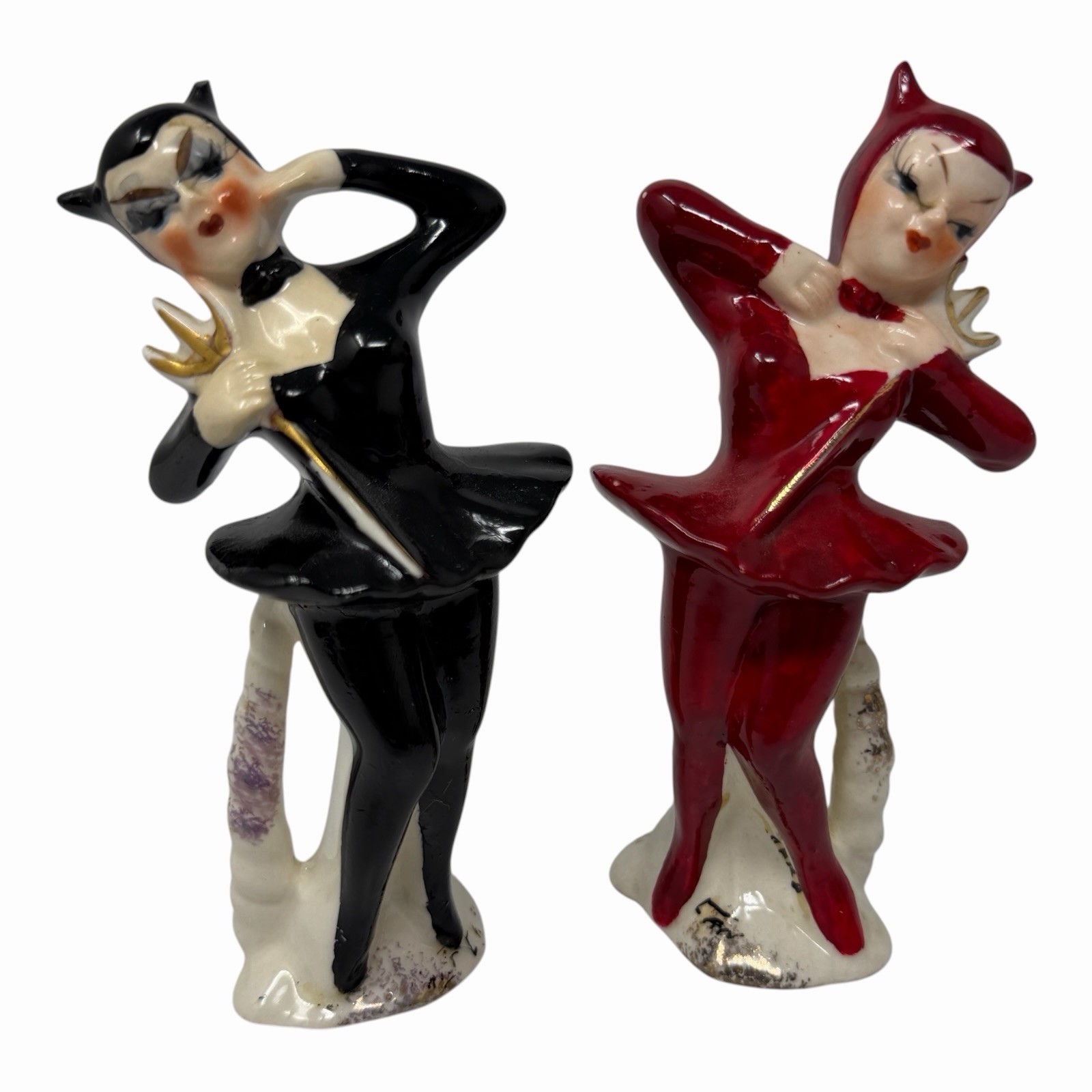 Vintage Sonsco Japan She Devil Ballerina Black and Red Shaker Set MCM 1950s 5\