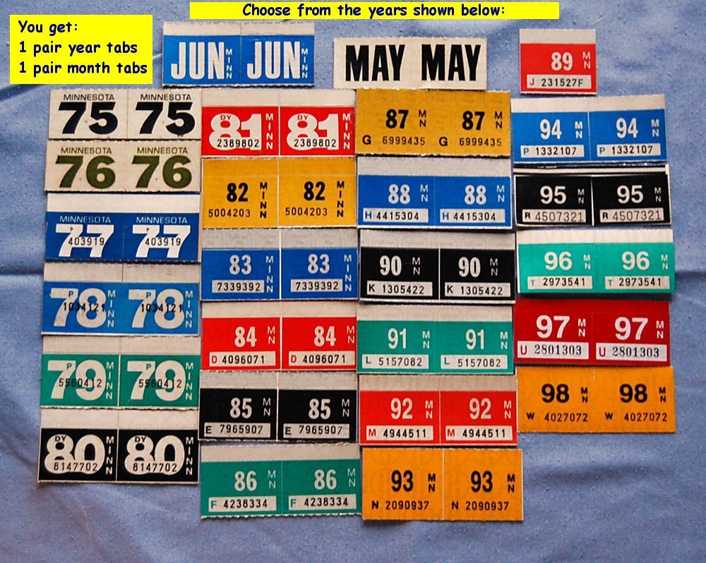 1975 1976 1977 1978 1979 1980 1981 thru 1998 Minnesota License Plate Tab Sticker