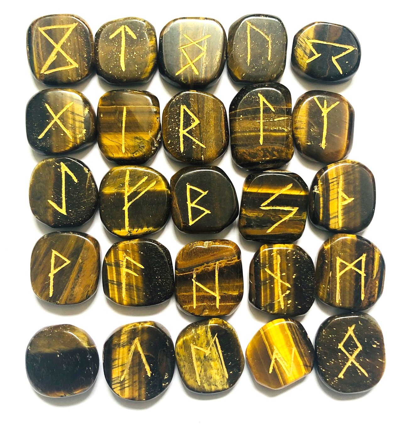 Tigers Eye 25 Pcs Carved Rune Set Crystal Healing Stone Reiki Gift Wellness Tigers Eye 25 Pcs Carved Rune Set Crystal Healing Stone Reiki Gift Wellness