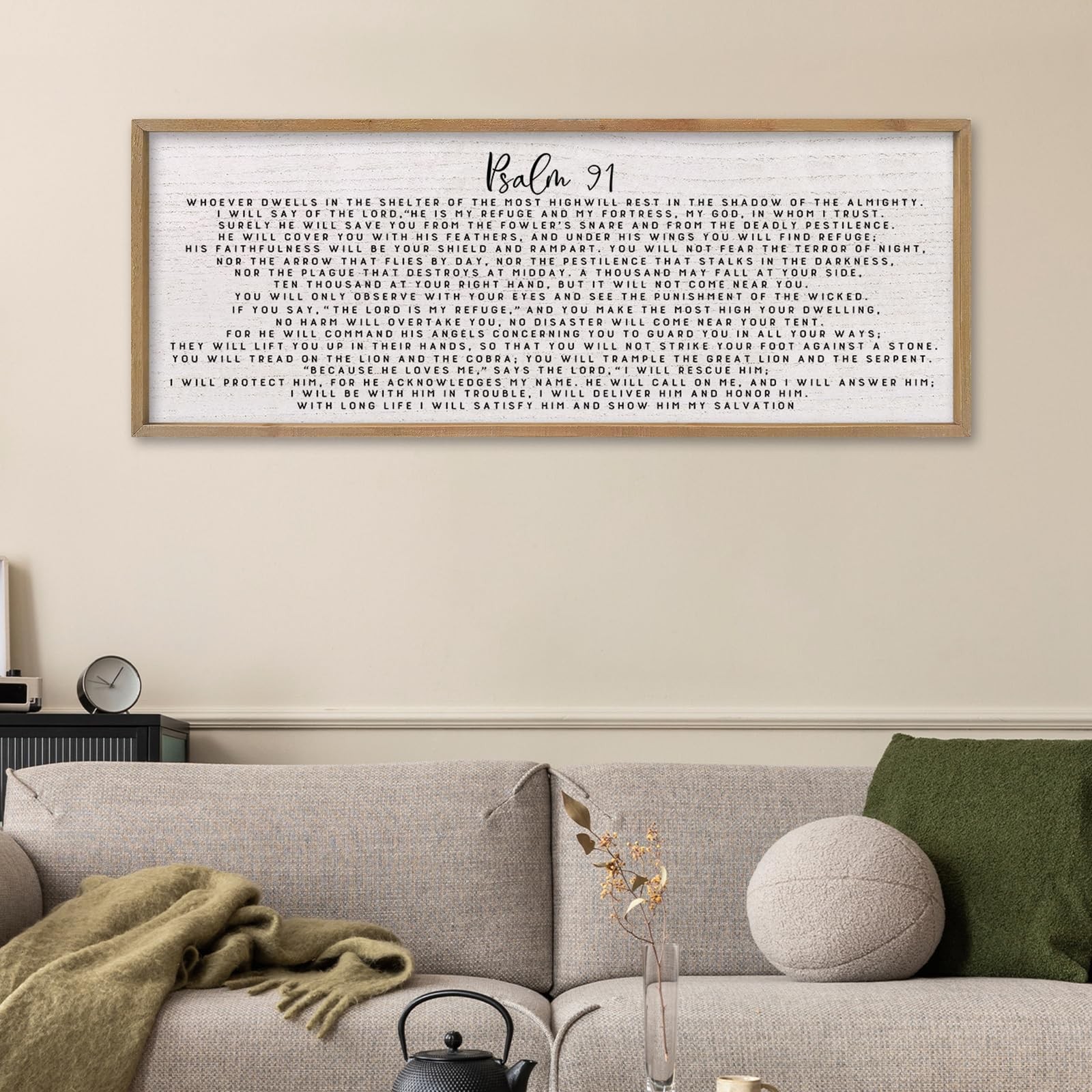 comurdyo Bible Verse Psalm 91 Wall Art Decor 32x12 Wood