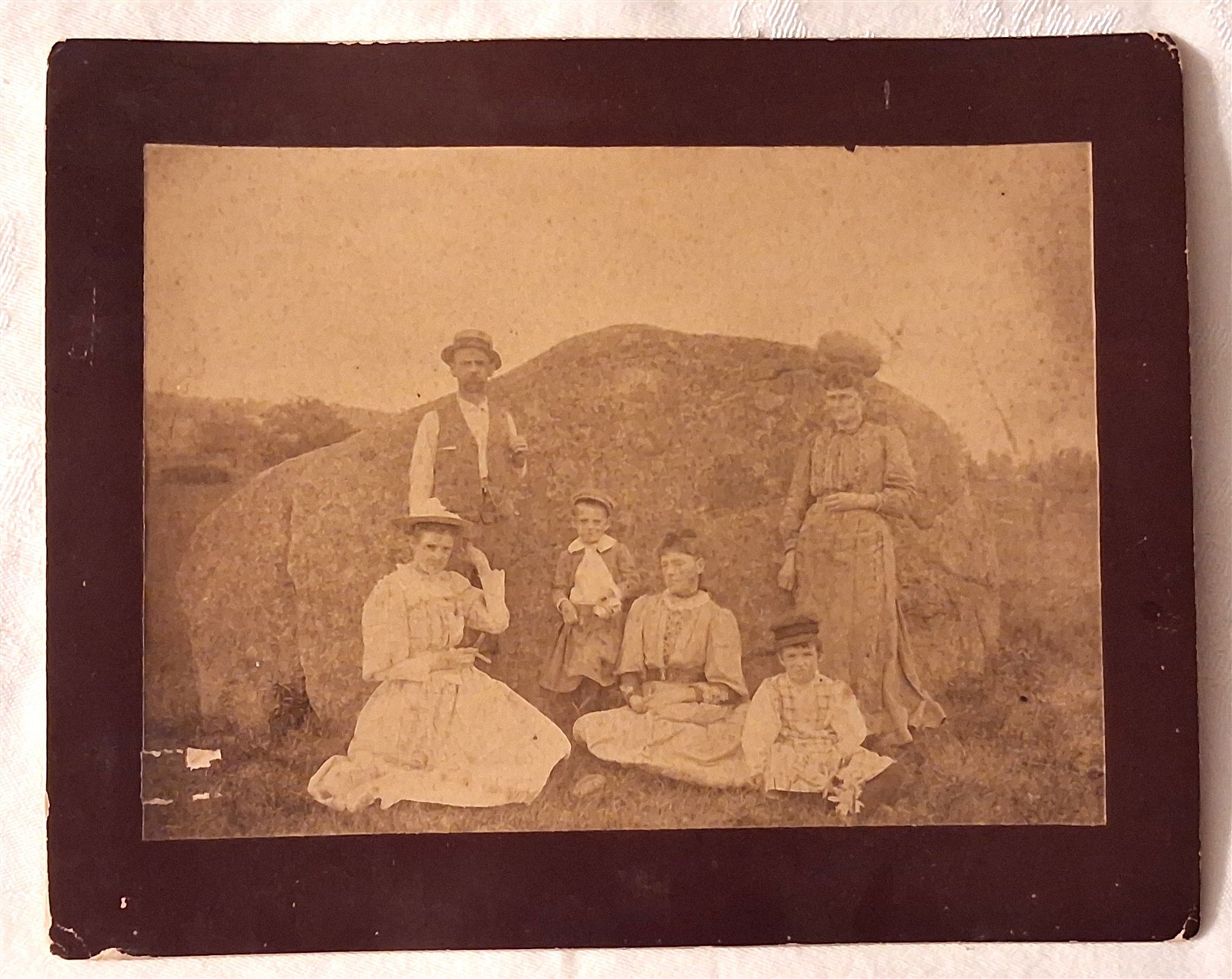 Antique 8x10 Family Photo Large Boulder Outdoor Portrait c1900 Victorian Antique 8x10 Family Photo Large Boulder Outdoor Portrait c1900 Victorian