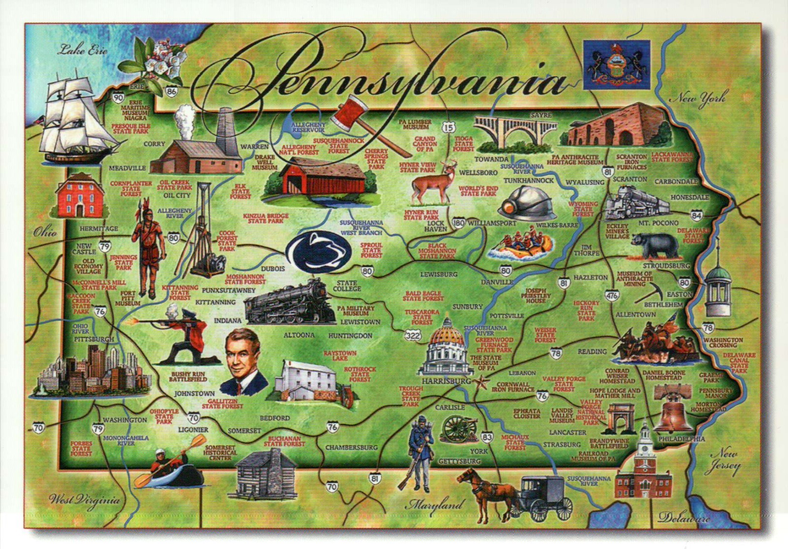 Pennsylvania, The Keystone State, Philadelphia, Pittsburgh, etc --- Map Postcard Pennsylvania, The Keystone State, Philadelphia, Pittsburgh, etc --- Map Postcard