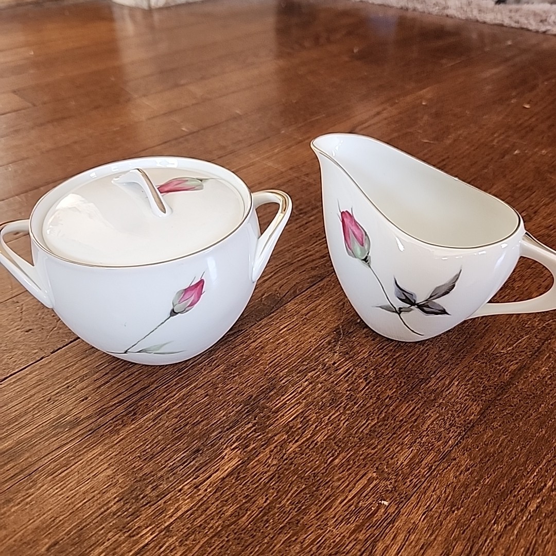 Sango Tea Rose Cream & Sugar Dish Set Fine China Porcelain Japan Vtg Floral EUC