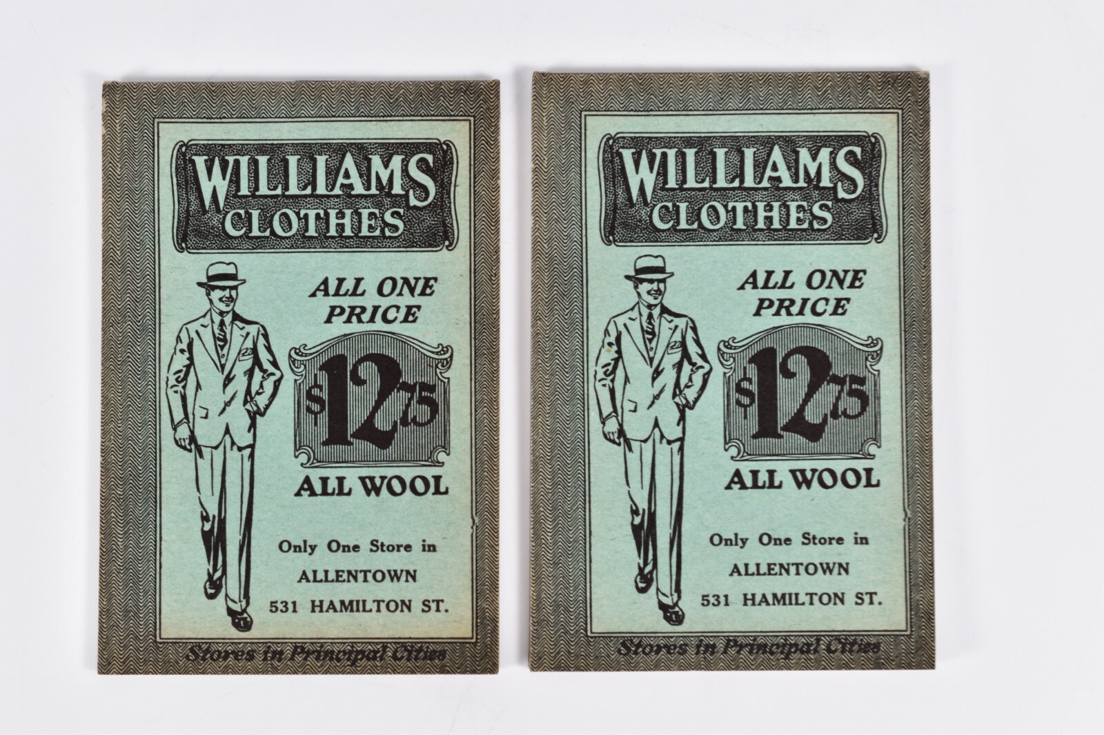 2 Vintage 1940\'s Williams Clothes Advertising Notebook Memo Pad Allentown PA