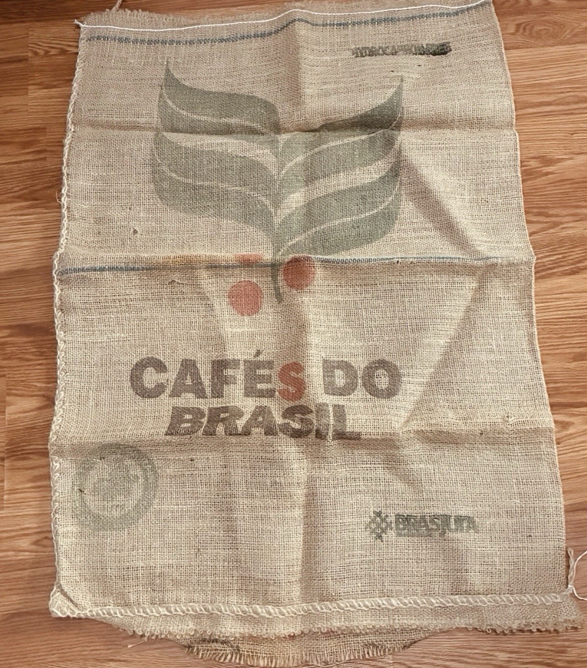 XL Coffee Roaster Burlap Sack Crafting Fabric Vtg Shabby Cottage Cafes Do Brasil
