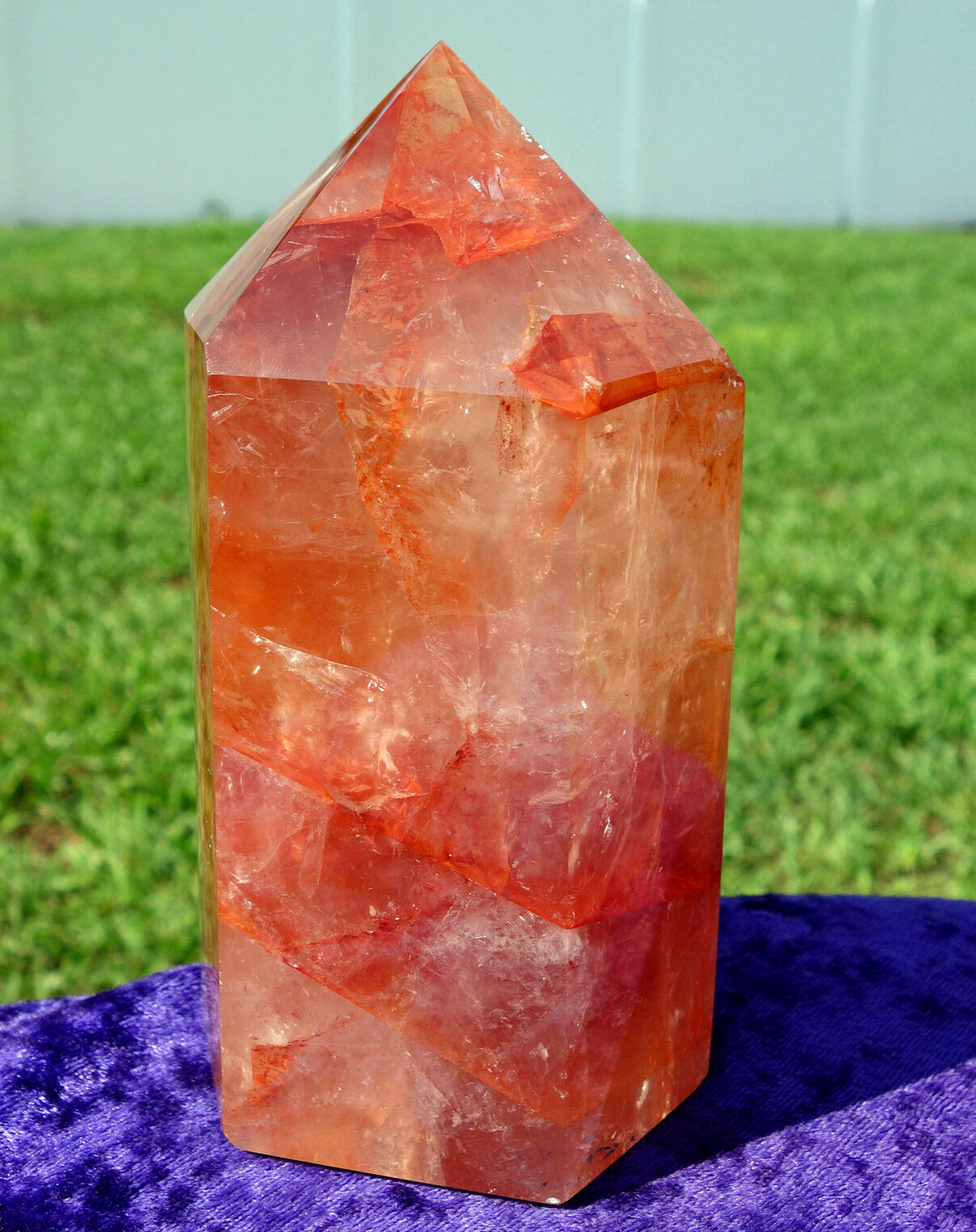 Natural Red IRON PHANTOM in CLEAR QUARTZ Crystal a Polished Point For Sale