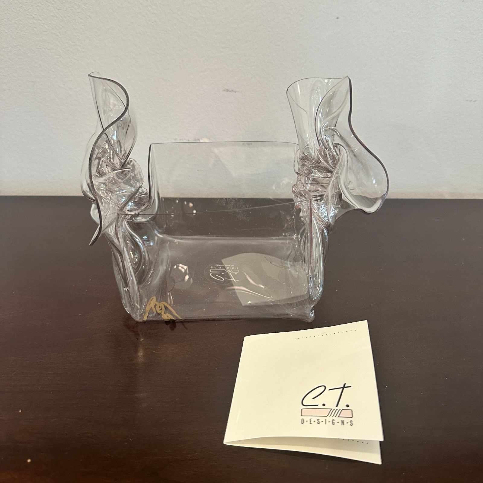 1992 VTG Hand Signed Modernist Lucite Handkerchief Napkin Holder by C.T. Design