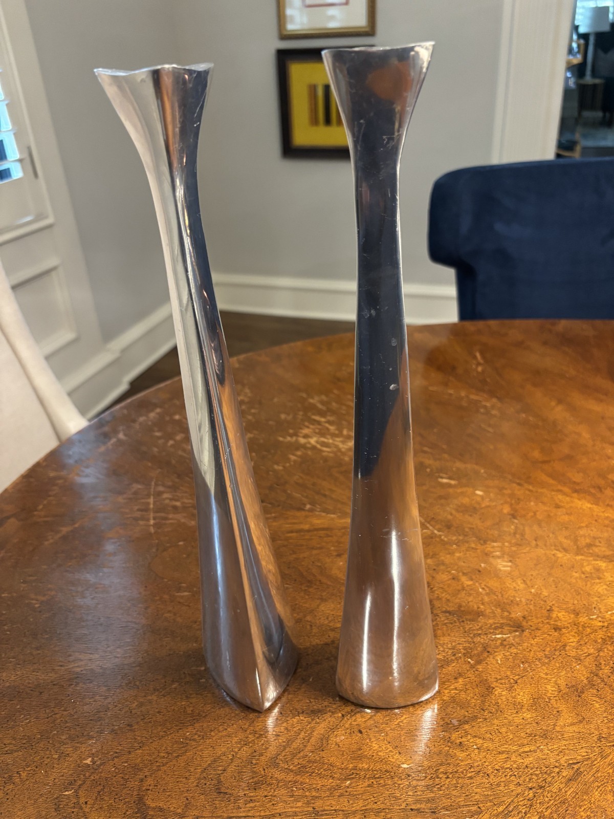 Nambe Mid Century Modern Candlesticks