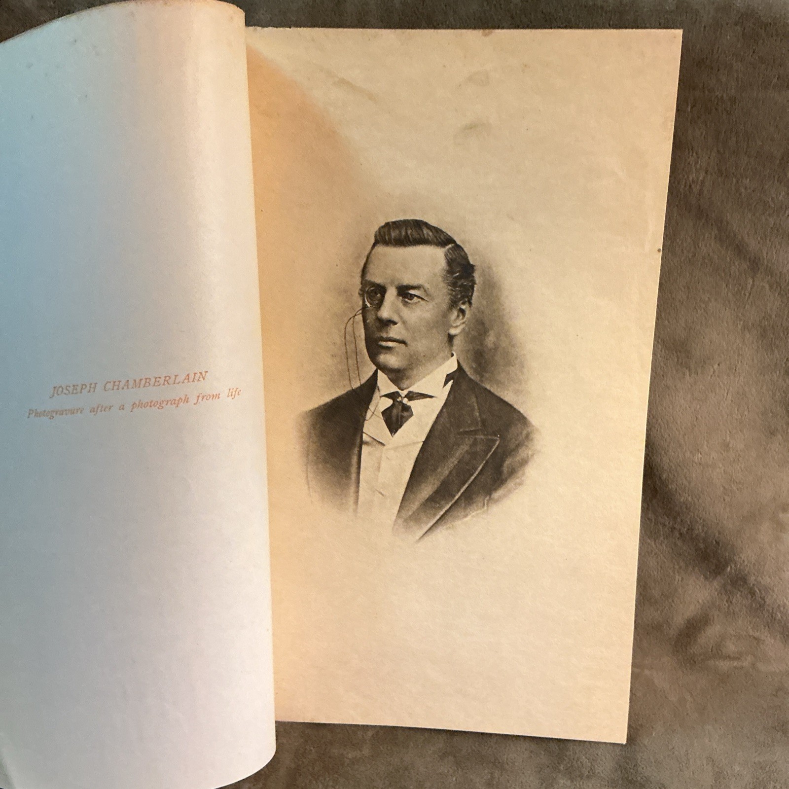 Victorian photogravure After photograph Of Life book page Joseph Chamberlain