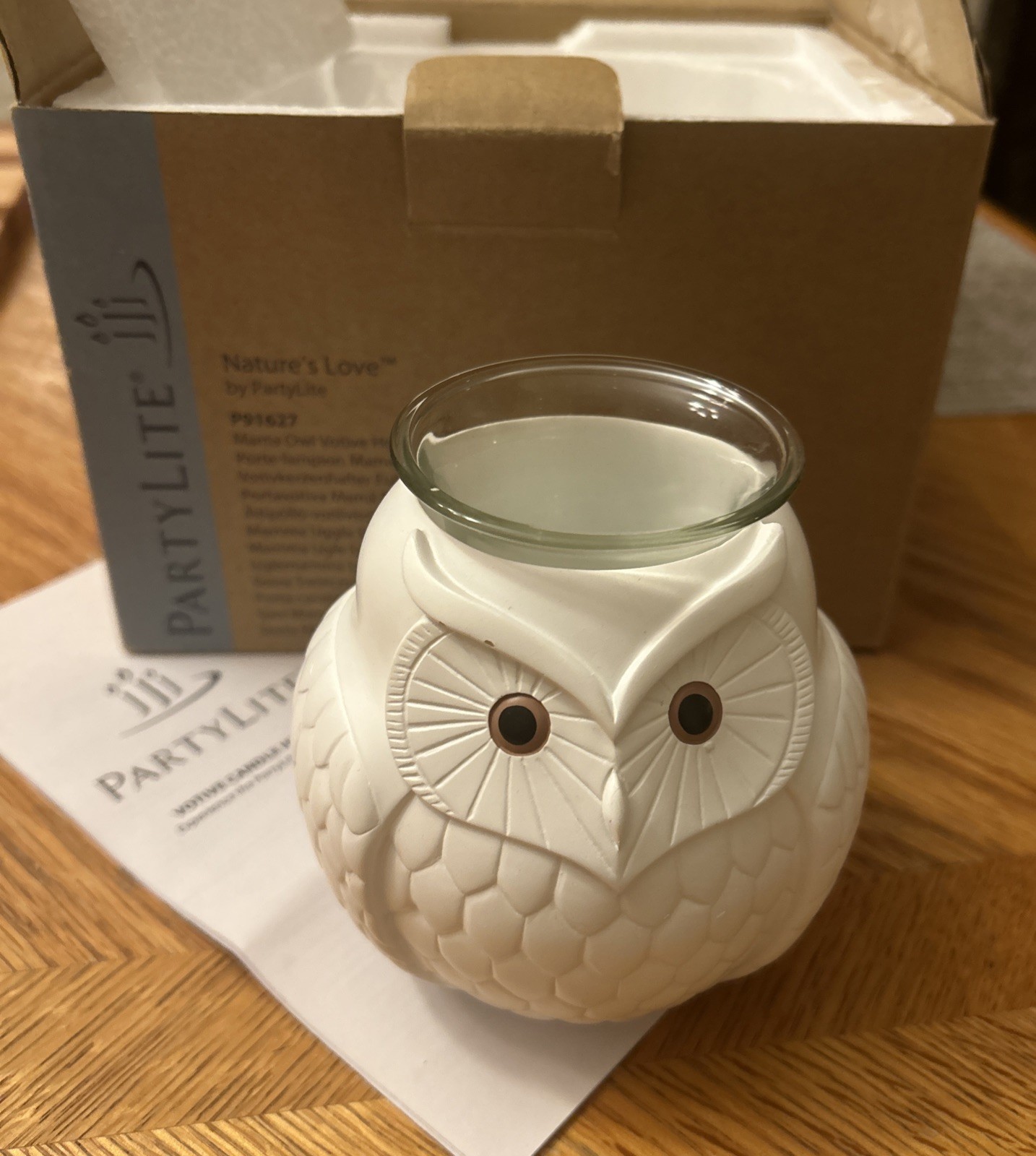 BRAND NEW Partylite Nature\'s Love Mama Owl White Votive Candle Holder P91627 BRAND NEW Partylite Nature\'s Love Mama Owl White Votive Candle Holder P91627
