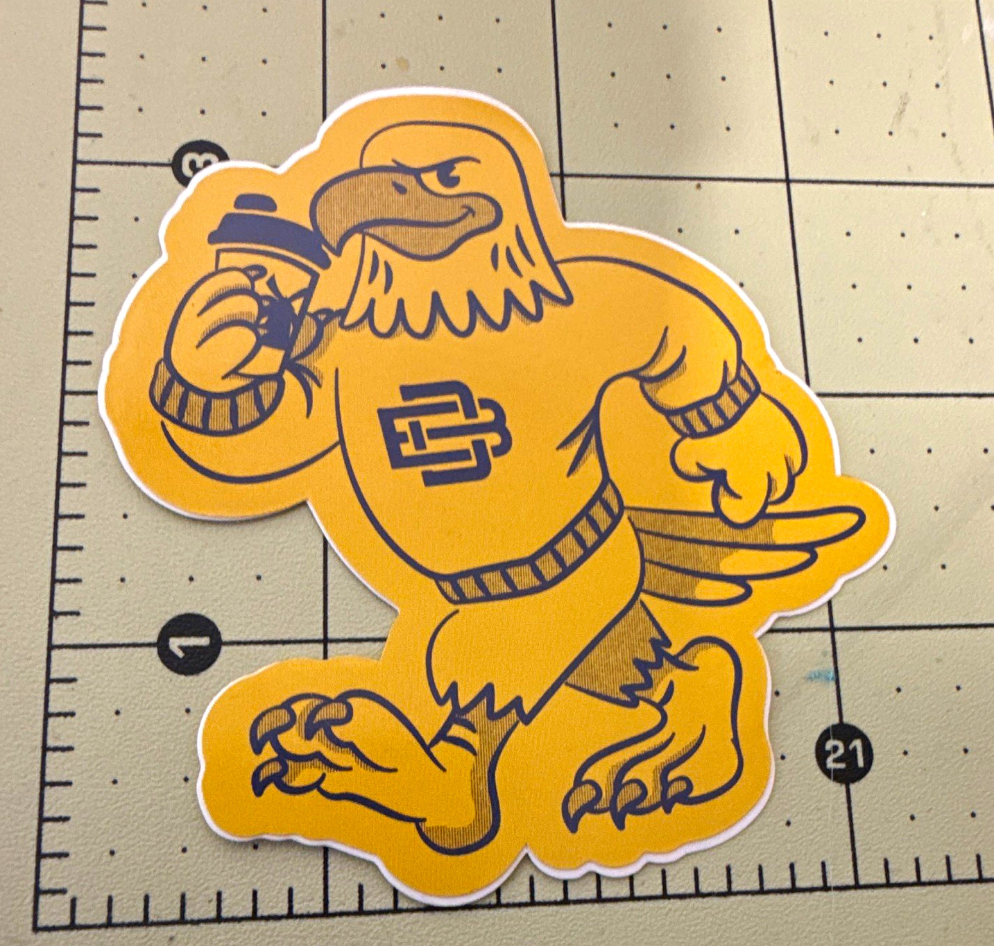 Dutch Bros Coffee Eagle Mascot Sticker - Yellow Blue Coffee & Tea Theme