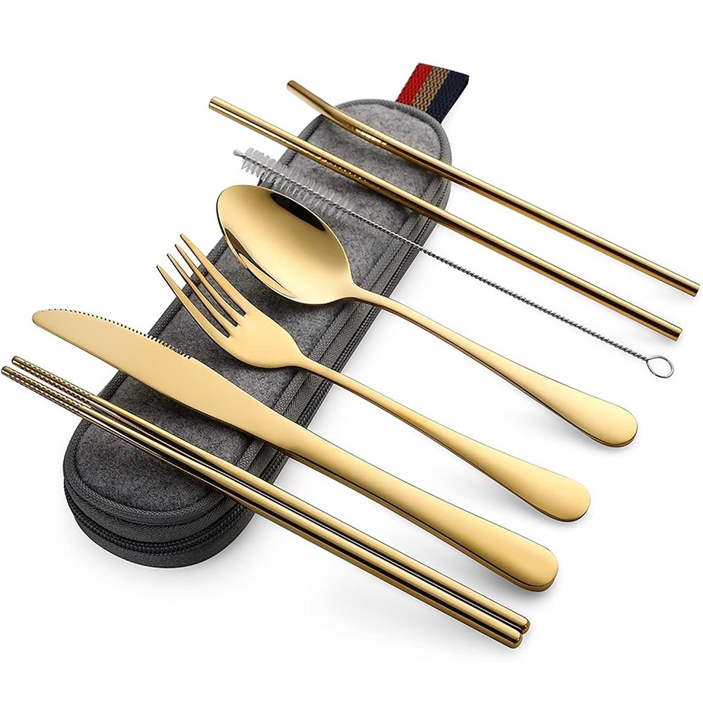 Portable Utensils Travel Camping Cutlery Set 8 PCS Knife Fork Spoon with Case