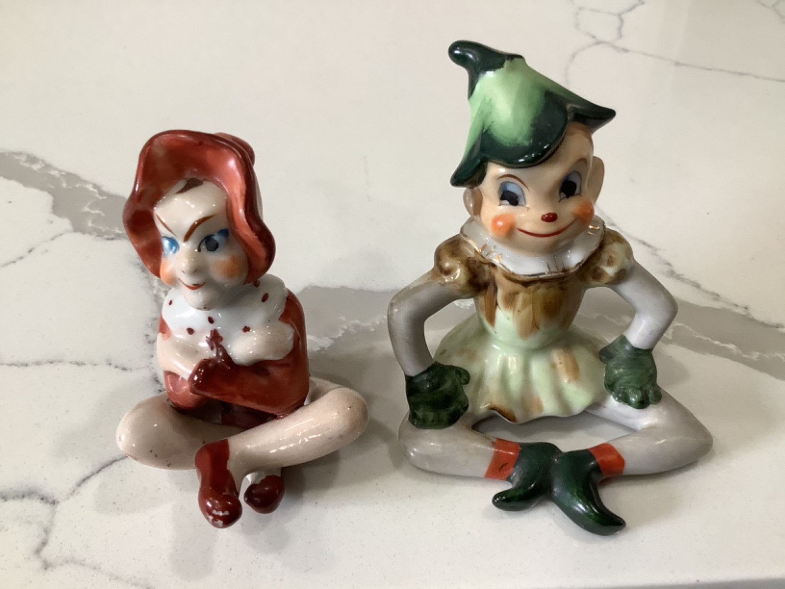 Vintage Pixie Elf Figurines Red Letter Japan RARE (2) Ceramic Vintage Pixie Elf Figurines Red Letter Japan RARE (2) Ceramic
