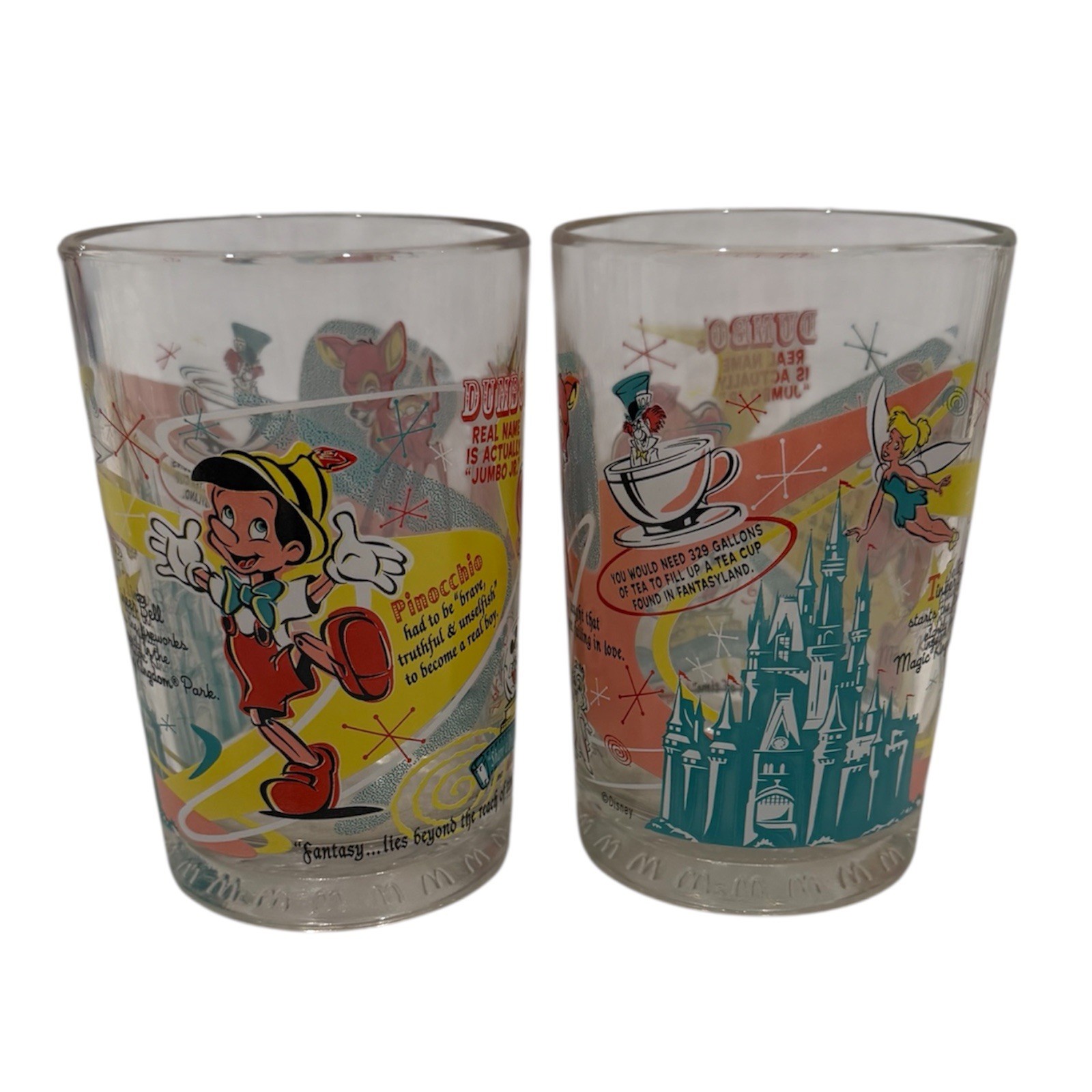 DISNEY / MCDONALDS 100th Anniversary PINOCCHIO Drinking Glass Collectible (2)