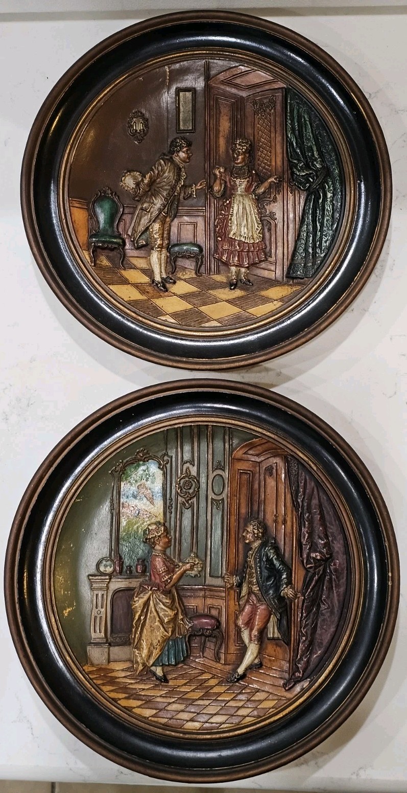 Antique Set of 2 Johann Maresch Antique Wall Plate Terracotta Signed #5325 #5324 Antique Set of 2 Johann Maresch Antique Wall Plate Terracotta Signed #5325 #5324