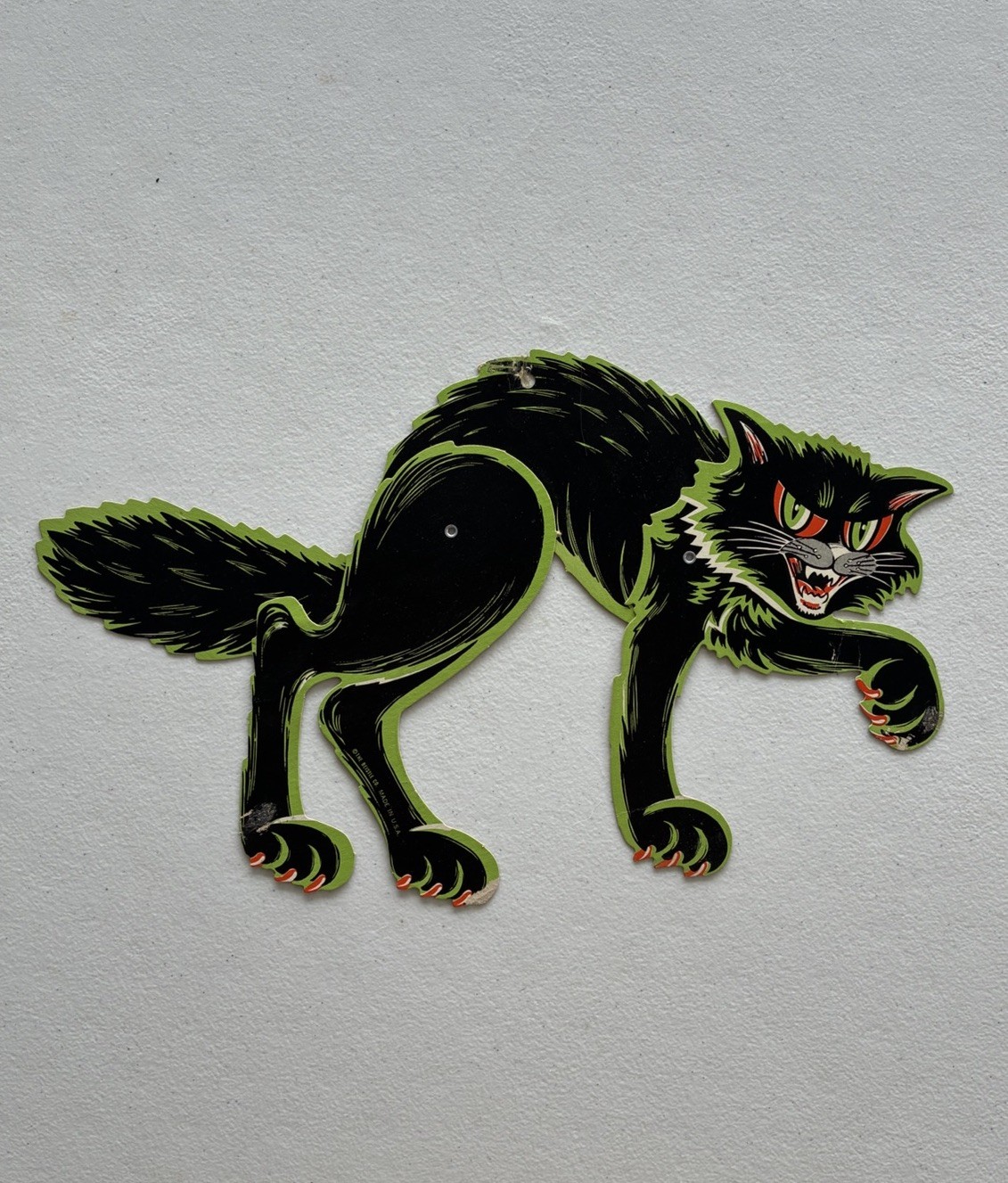 VINTAGE 70s BEISTLE HALLOWEEN JOINTED BLACK SCARY Scratch CAT DIE CUT DECORATION