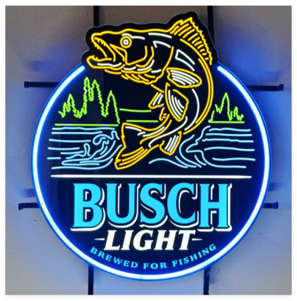 US STOCK Bass Fish Mountain Lake Beer Vivid LED Neon Sign With Dimmer Hanging 24