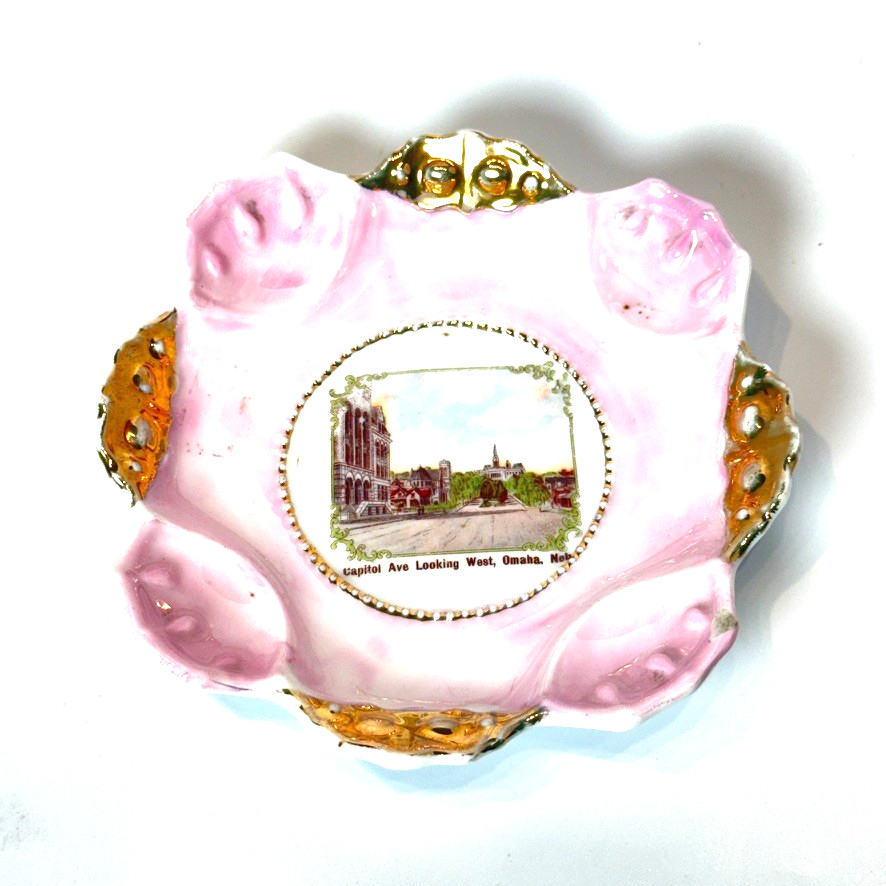 OMAHA - CAPITAL AVE -  NEBRASKA NE Antique Souvenir China TRINKET DISH