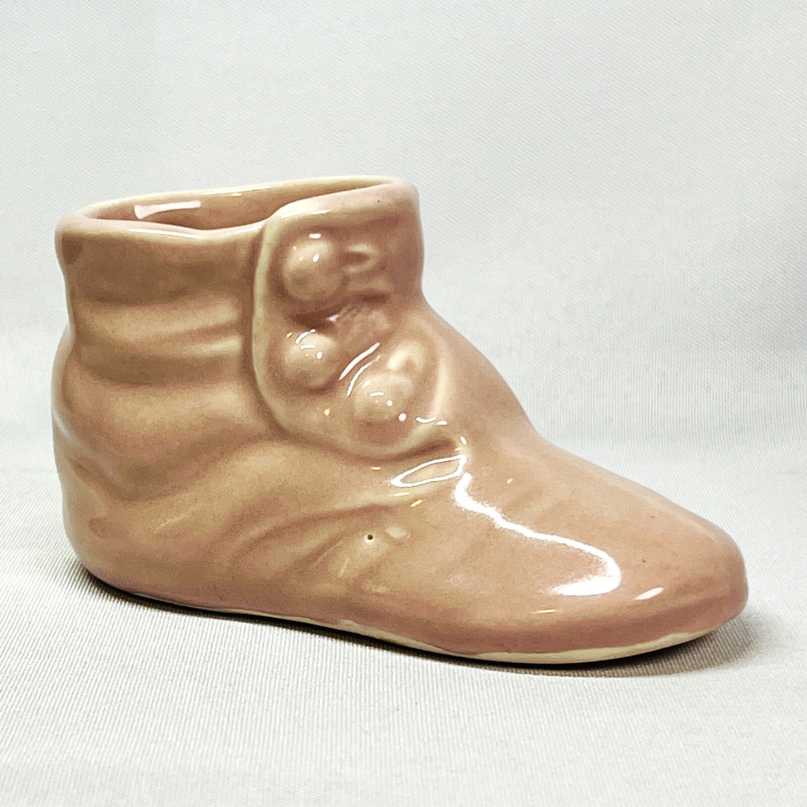 Pink Baby Shoe Planter Morton Vintage Art Pottery 3 Button Bootie Vase Nursery