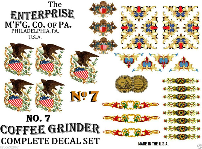 Enterprise MFG. Co. No. 7 Coffee Grinder Mill Restoration Decals Enterprise MFG. Co. No. 7 Coffee Grinder Mill Restoration Decals