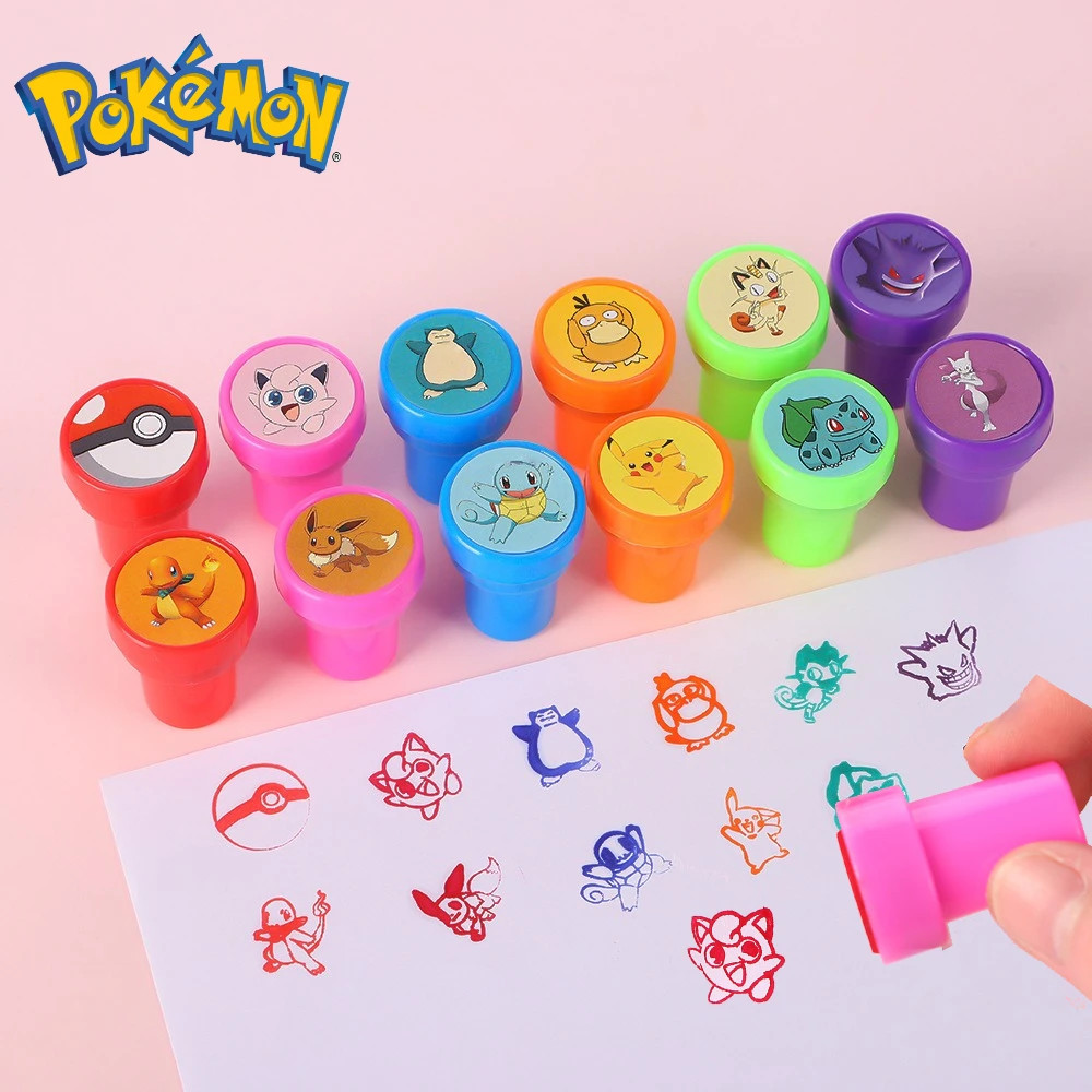 12pcs Pokemon Stamp Set Pikachu Eevee Gengar Cartoon DIY Art Craft Kids Toy 2026