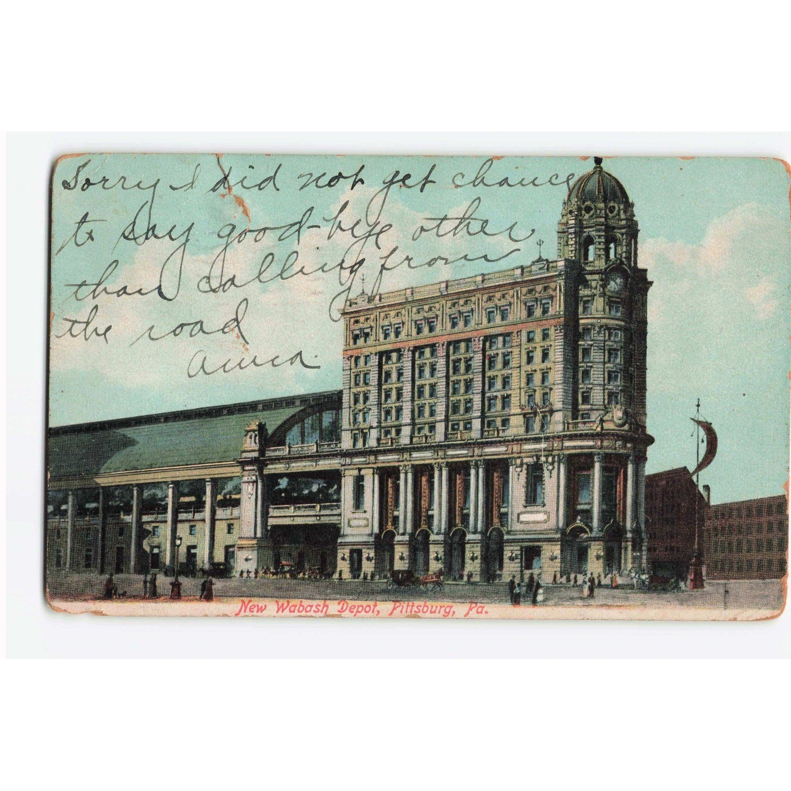Vintage 1907 New Wabash Depot Pittsburg PA Postcard Litho-Chrome Franklin Stamp