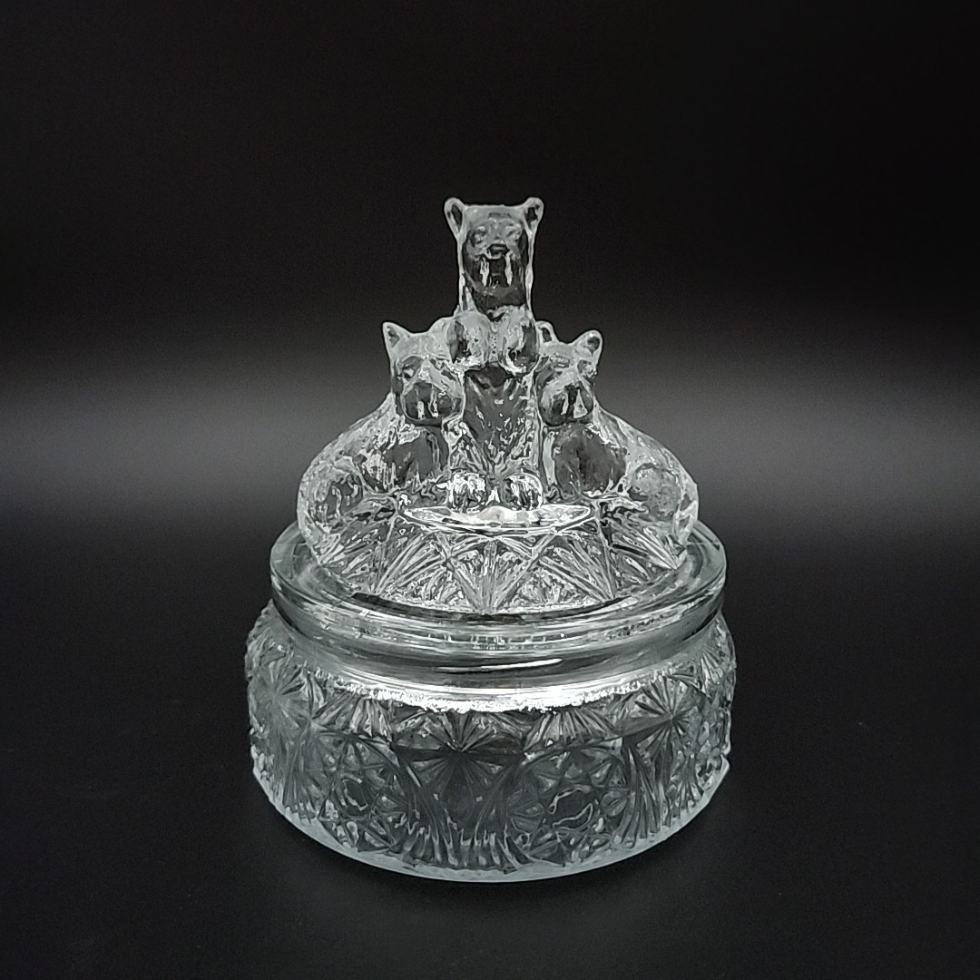 Vintage 1930s L. E. Smith Powder Jar with Lid Clear Glass Scottie Dogs 