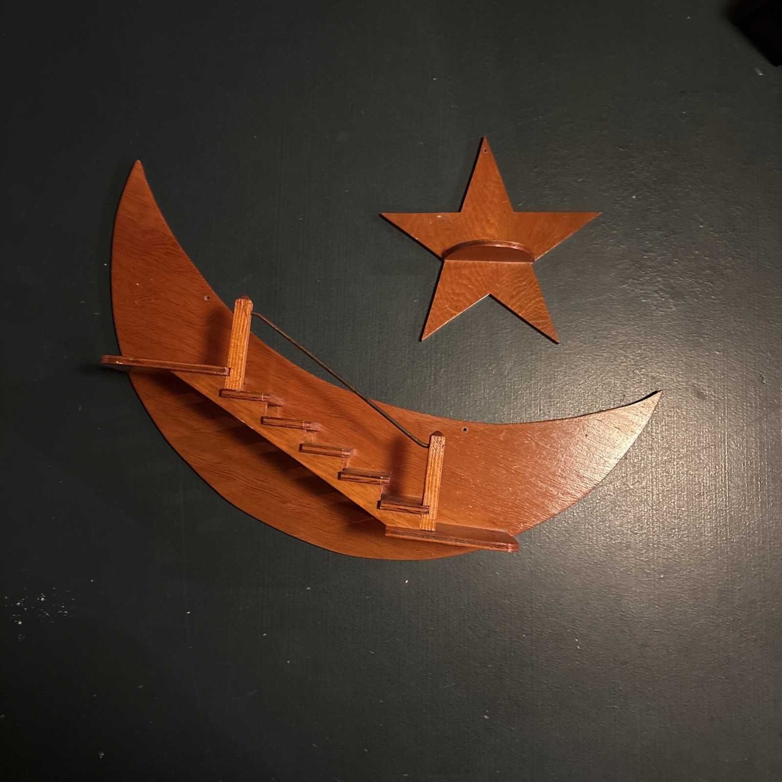 Vtg  MCM  Wooden  Moon Stairway to Heaven Knick Knack Shelf Wall Hanging W  Star