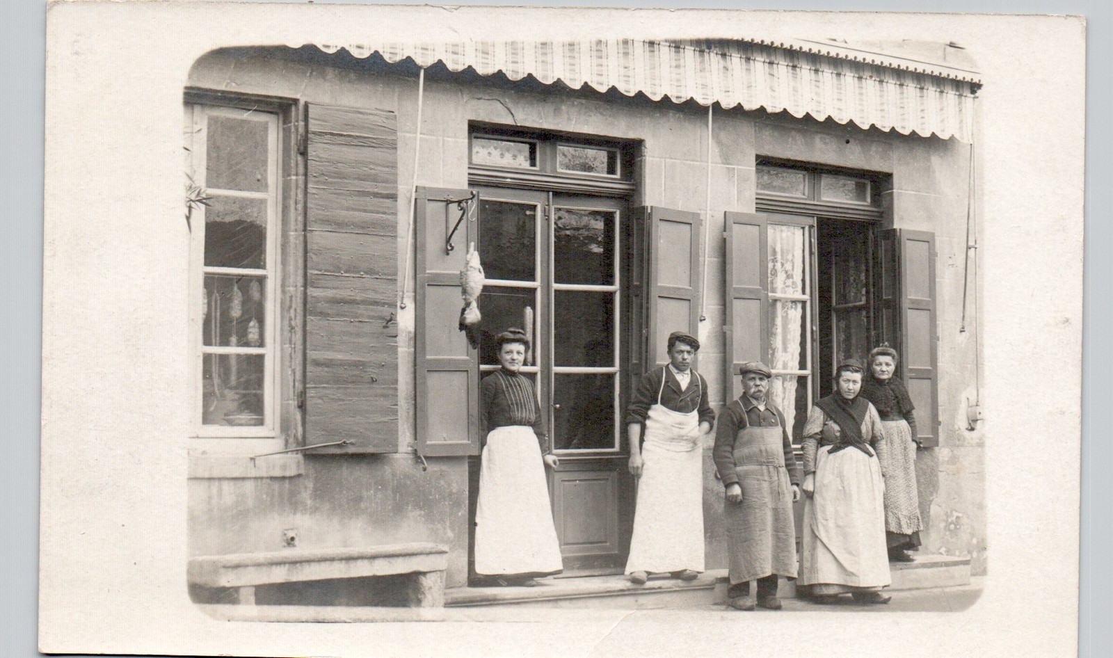 MEAT MARKET BUTCHER ? c1910 postcard shop front real photo rppc food grocer euro