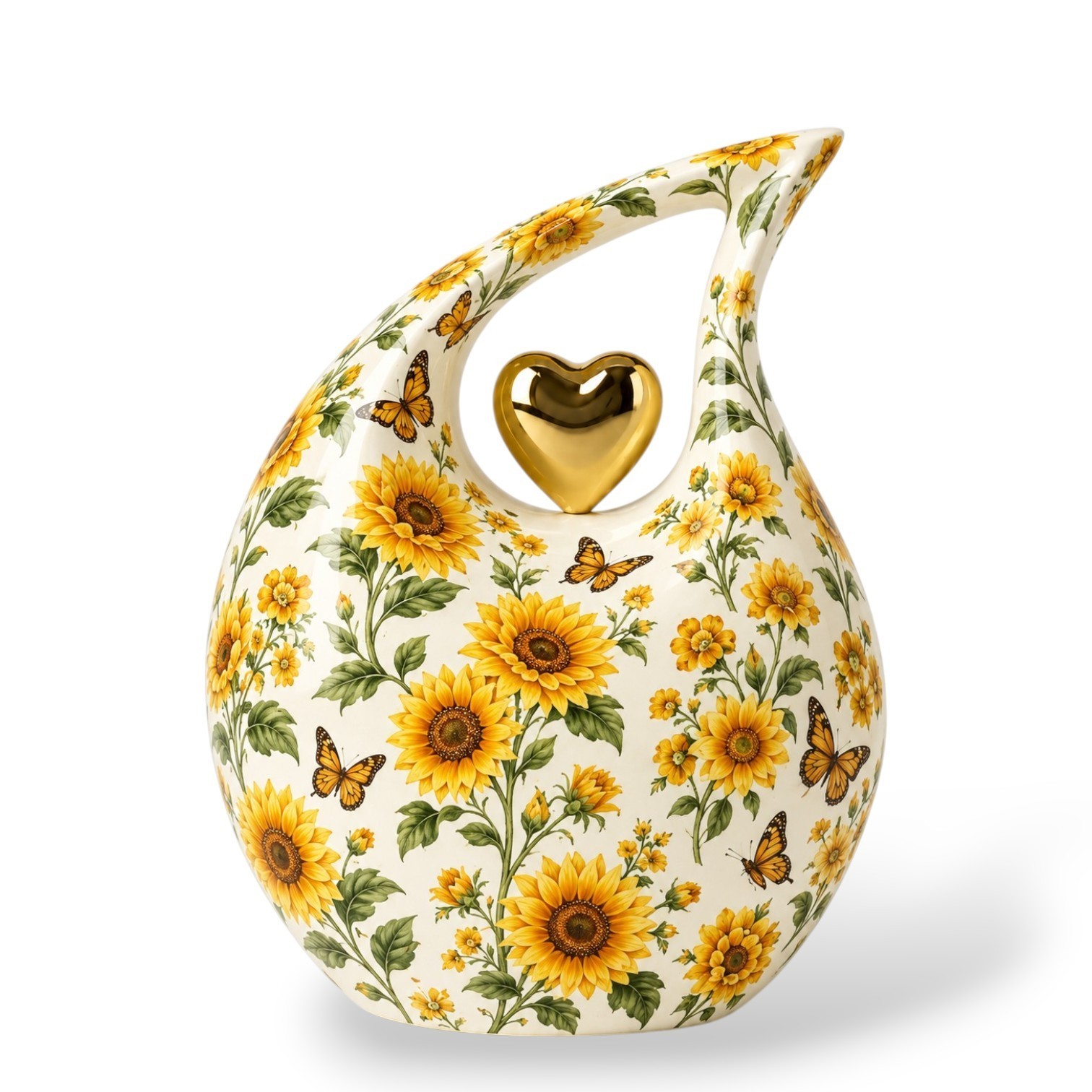Sunflower Teardrop Cremation Urn for Human Adult Ashes Metal 10 Inch Large New