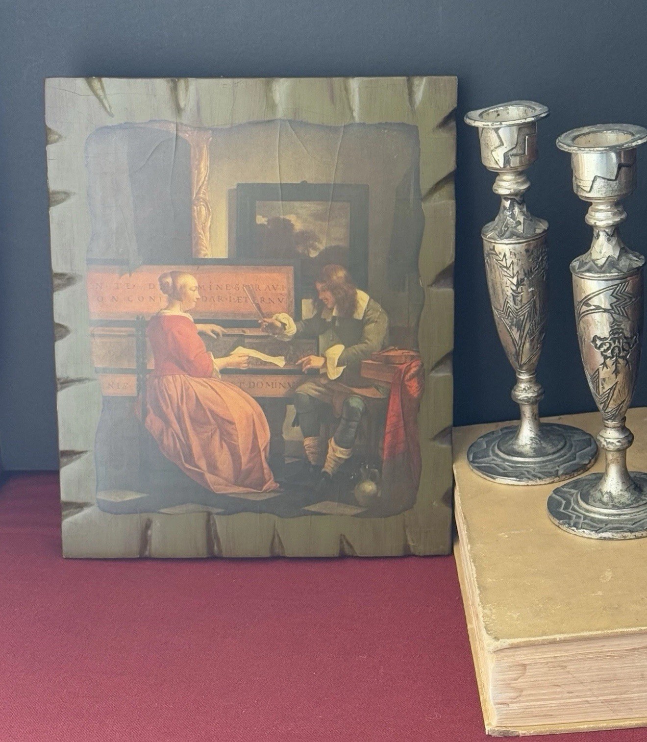VTG Gabriel Metsu Wood Art Plaque The Music Lesson Old World Dutch Decor MCM HTF