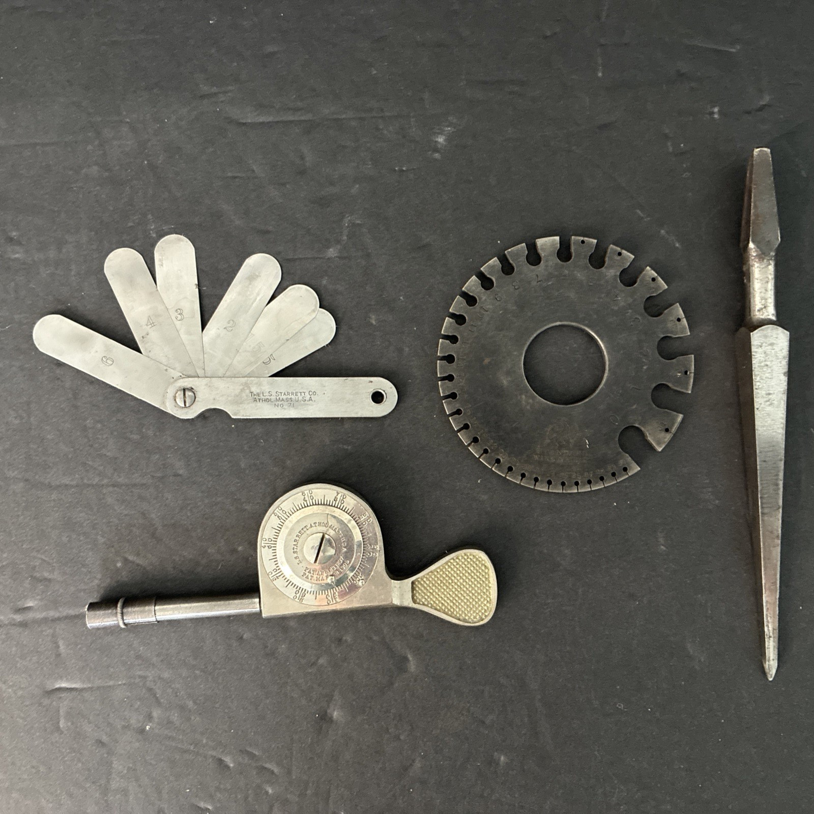 Lot Of 4 vintage LS Starrett Speed Indicator Brown & Sharpe Wire Gauge