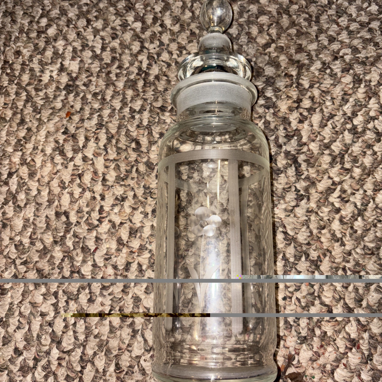 Heisey Cobel Glass Three Piece Cocktail Shaker 1950s Flower Leaf Etch Pattern