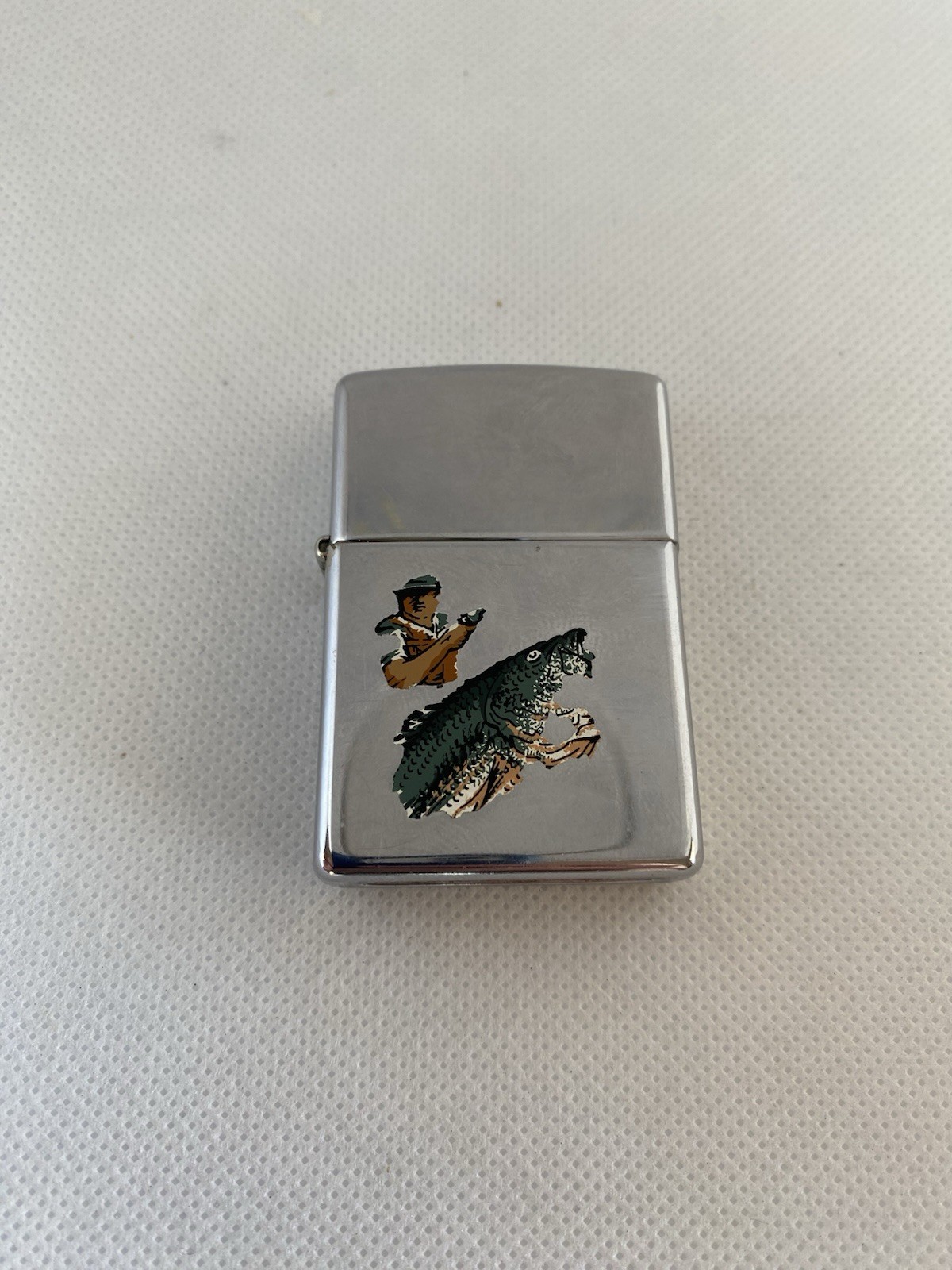 Vtg Zippo Chrome Cigarette Lighter Marked D XIV 1998 USA Fisherman Fish Vtg Zippo Chrome Cigarette Lighter Marked D XIV 1998 USA Fisherman Fish