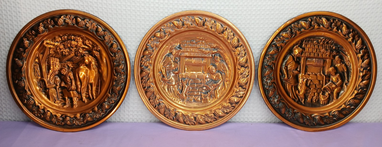 3 VINTAGE COPPERCRAFT GUILD BRASS ENGLAND BLACKSMITH WELL WALL PLAQUES 