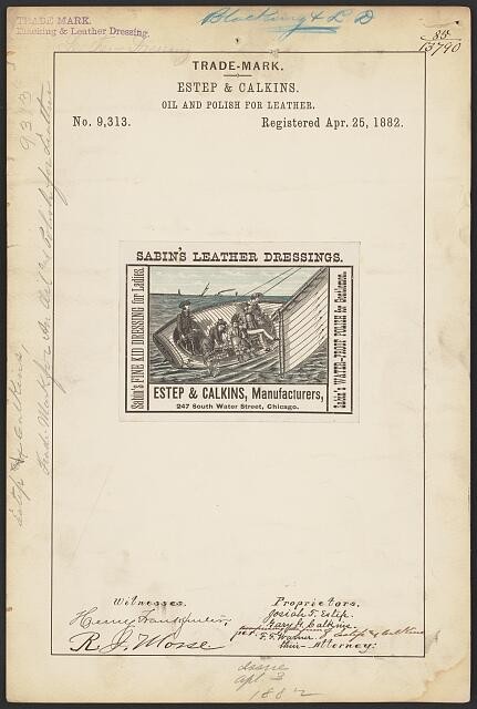 Chicago Illinois 1882 Estep Calkins Sabins Leather Dressings Trade Mark