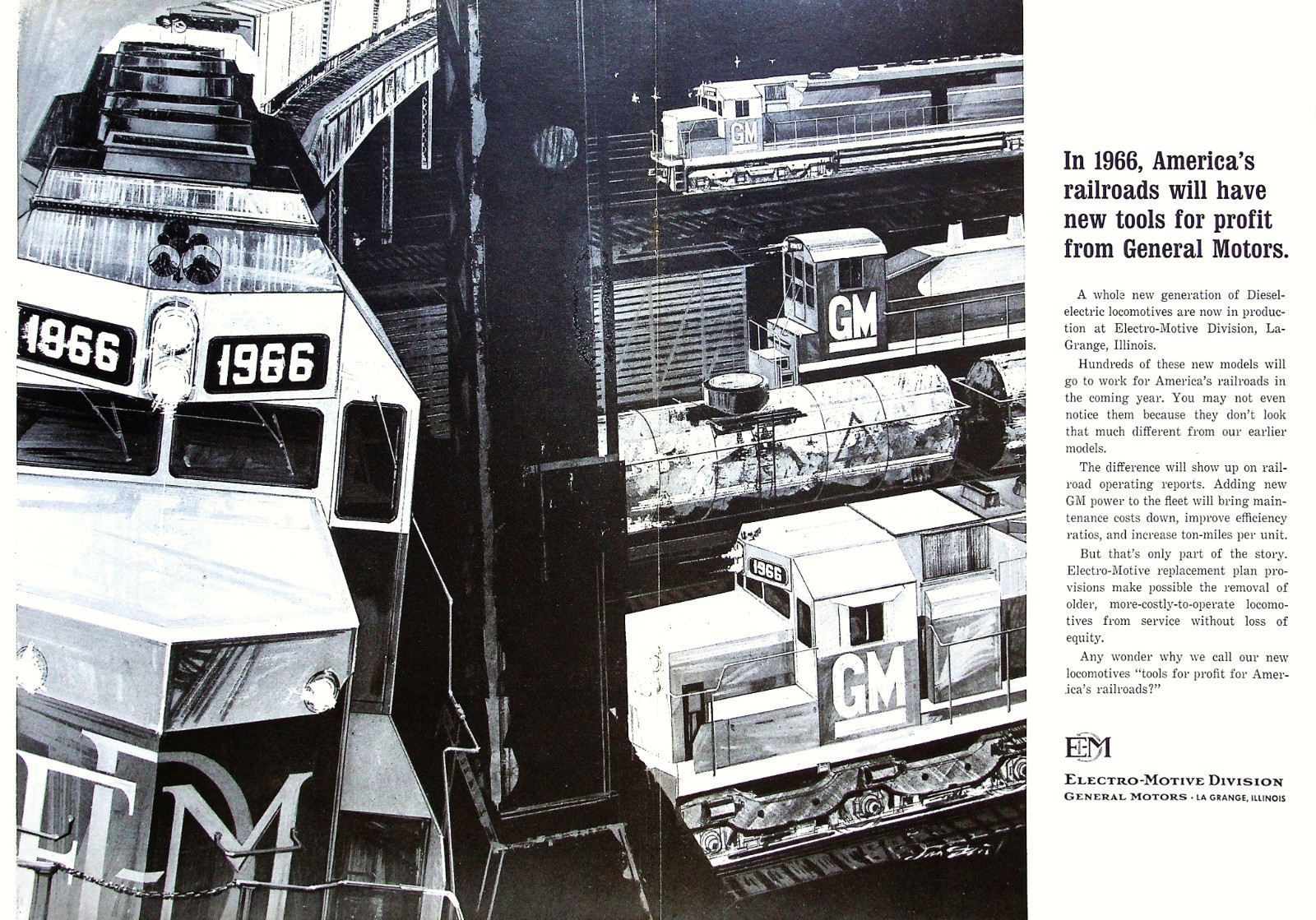 Tom Fawell Art GM Electro-Motive Diesel Locomotives 1965 Railroad Mag Centerfold