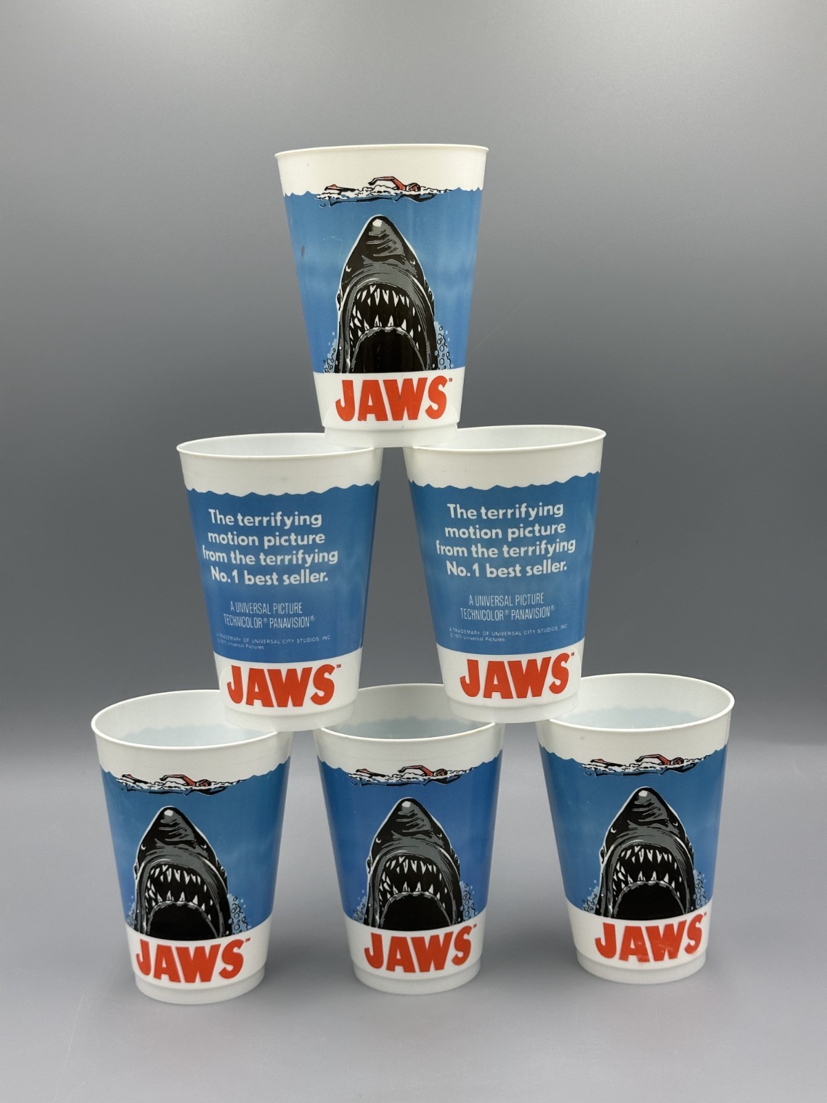 1975 JAWS Movie UNIVERSAL PICTURE Shark Set 6 Vintage Original Plastic Cup Promo 1975 JAWS Movie UNIVERSAL PICTURE Shark Set 6 Vintage Original Plastic Cup Promo
