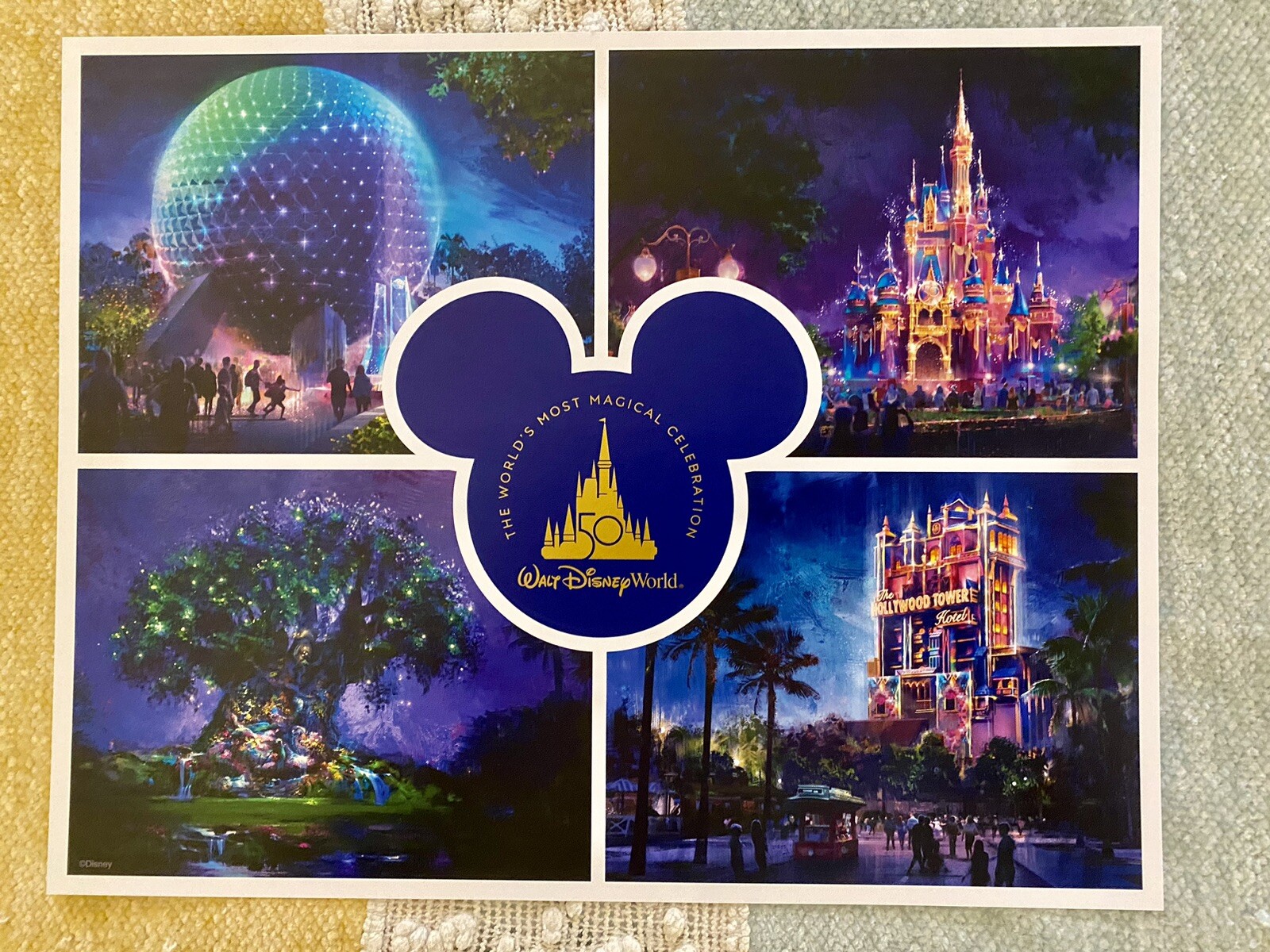 Walt Disney World 50th Anniversary 4 Parks Theme Poster Art Print Commemorative