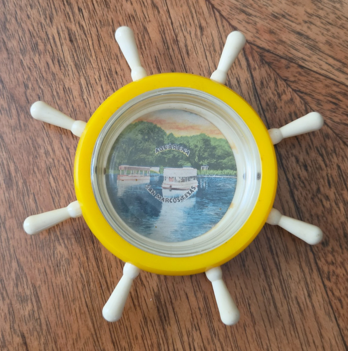 Vintage Aquarena Springs Souvenir Ship Wheel San Marcos Texas Rare HTF